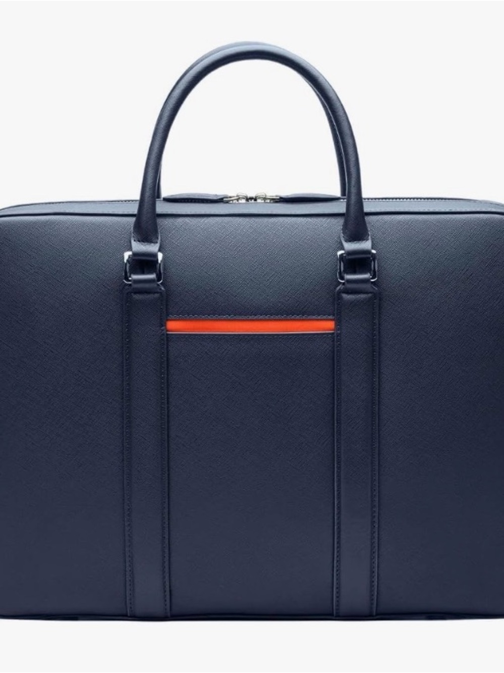 Maverick & Co. Manhattan Leather Briefcase (Navy Blue & Orange)